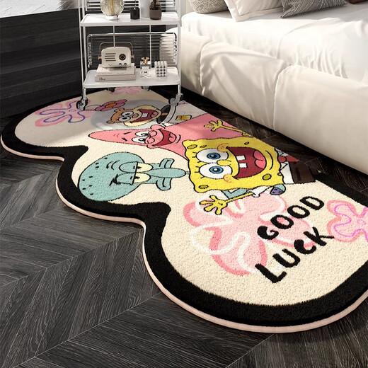 KAYE Cartoon Bedside Carpet Imitation Cashmere Girl Children's Room Thick Floor Mat Home Living Room Bedroom Princess Bedside Blanket FYR-SpongeBob Family 50X140cm
