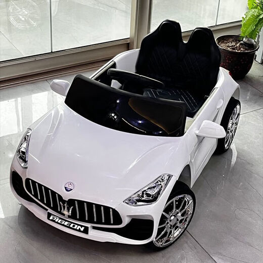 Children's electric car four-wheel car remote control toy car child can sit large baby stroller rechargeable white bluetooth music swing remote control self-driving anti-