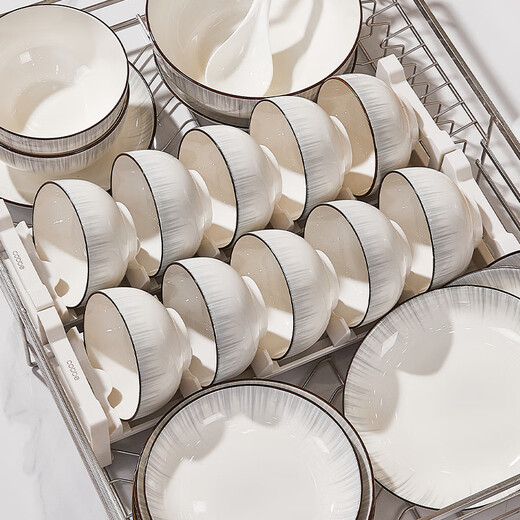 Porcelain gift Wanjia bowl household set modern bowl set ceramic bowls and plates tableware complete set underglaze color bowls and chopsticks set household 28 pieces