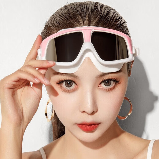 Swimming goggles for adults and children, large-frame waterproof, anti-fog, high-definition swimming goggles, swimming equipment glasses, professional-grade diving goggles, white and transparent