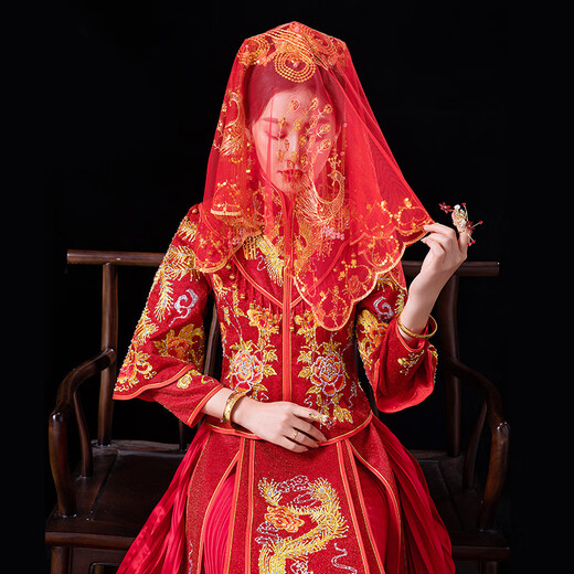 Shange (SHANGGE) bride Xiuhe clothing headdress Chinese style wedding phoenix crown new Chinese classical decoration crown toast Xiuhe clothing headdress bride Xiuhe red hijab/phoenix flying phoenix dance 73*83cm