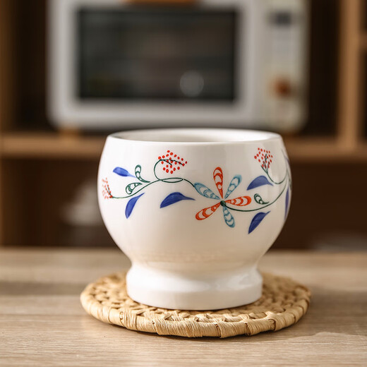 Blue garlic mortar, household ceramic garlic pounder, manual old-fashioned garlic pounding mortar, stone mortar, garlic paste jar, medicine grinder, blooming flowers, blue flower, small garlic pounder