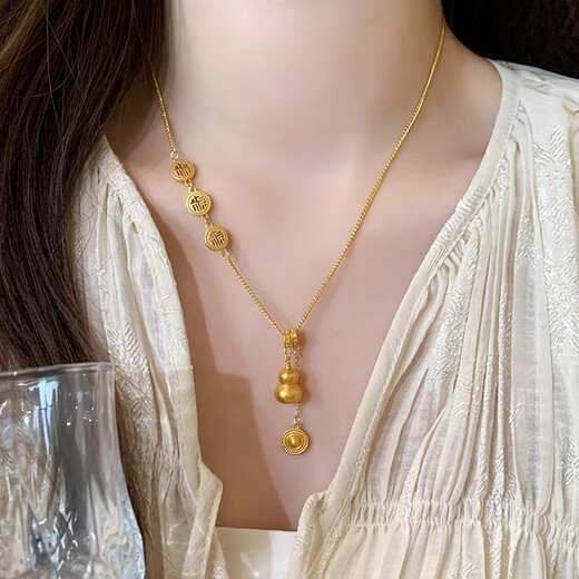 Core luxury ancient method blessing necklace for women gourd disc pendant light luxury high-end light luxury imitation sand gold niche clavicle chain neck necklace blessing gourd necklace