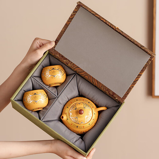 Painted silver gold Duan Mu purple sand tea set high-end Kung Fu Xi Shi teapot tea cup as a souvenir for customers and elders Duan Ni - Koi Xi Shi teapot 2 cups + tassel gift box