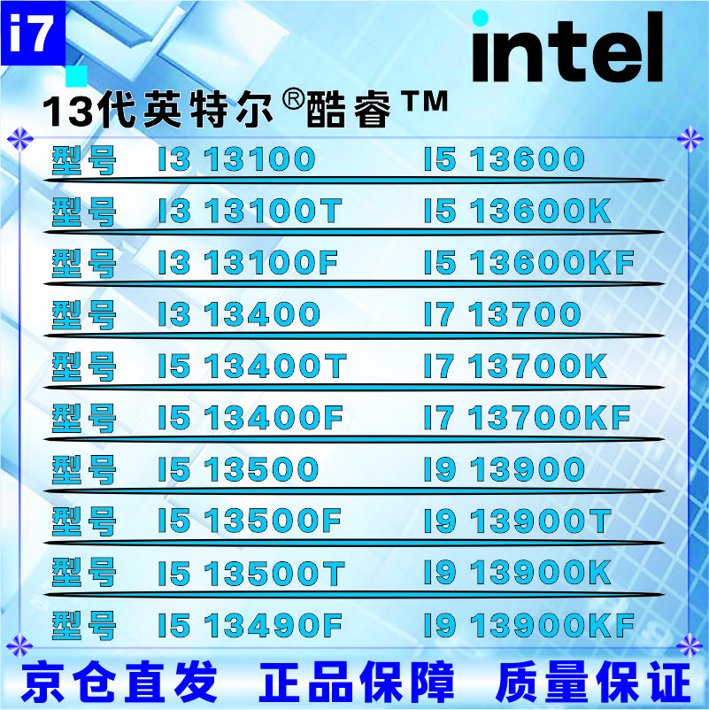 英特尔13代CPU处理器i3i5i7i913100F13400F13500F13600KF13700KF13900KF全新盒装全新散片【店保三年】 I9 13900F拆机散片