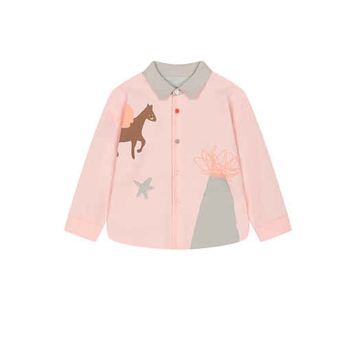 Jnby by JNBY new Jiangnan cloth baby long-sleeved shirt H-shaped loose casual 25 autumn boys and girls baby YP8210480 639/rubber powder 80 cm