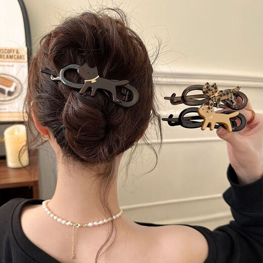 2025 new high-end leopard print cat hair clip for women's back of the head, large hair twist and twist gripper, one-word hair clip, twist clip, random 1 pack