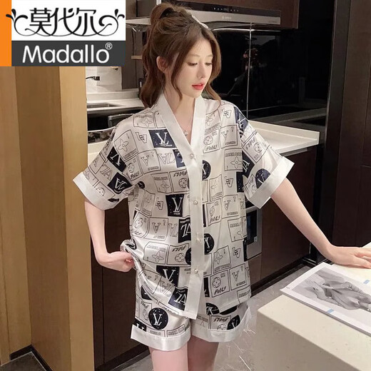 Pajamas modal Summer Summer seda delgado y transpirable pantalones pantalones pantalones cortos fríos altosa de gran tamaño de gran tamaño 826# Mickey a cuadros a cuadros de doble pecho Mickey M [80-105]