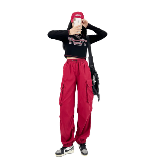Qindu Zunba Dance Clothing Set Jazz Dance Jazz Dance Women's Loose Korean Style Street Dance Group Performance Sports Ghost Step Dance 1049 Red Pants S