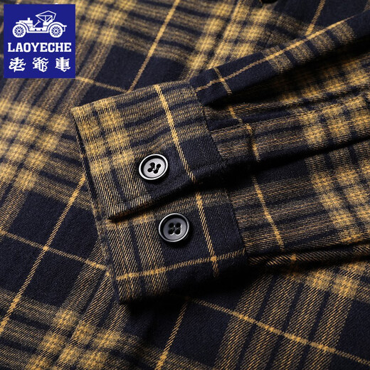 Classic car spring and autumn plaid shirt men's long-sleeved workwear multi-pocket plus velvet thickened men's retro shirt 9926 plus velvet single pocket M