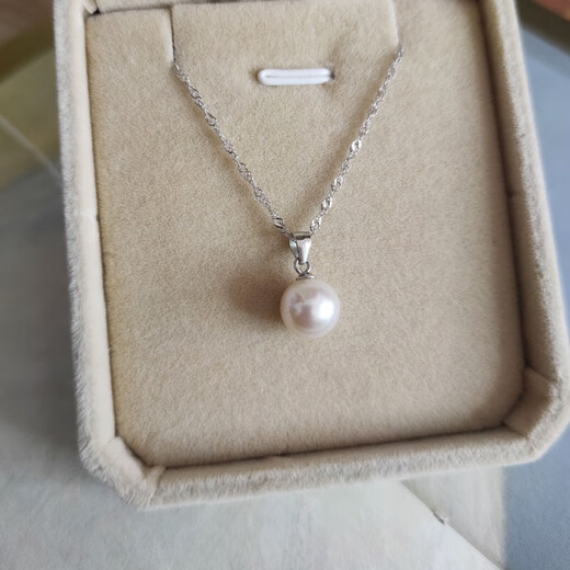 Apocalypse Century Freshwater Pearl Pendant Single White Ball Pendant Necklace 925 Silver Chain 8-9mm Pearl Gold Pendant + 45cm Chain