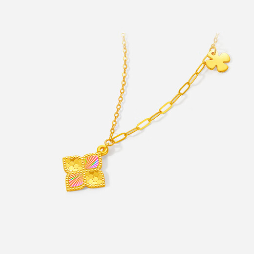 Saturday Blessing Yellow 18K Gold Necklace Women's Colorful Four-Leaf Clover Necklace Birthday Gift C0621041 40+5cm