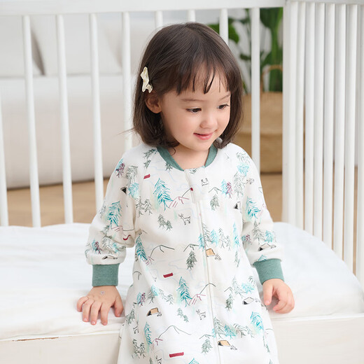 Nest designs infant sleeping bag all-in-one baby bamboo cotton split-leg two-in-one anti-kick quilt for children, suitable for all seasons, forest path-avocado double layer (recommended room temperature 20-24) 70cm (S size, recommended height 65-75cm)