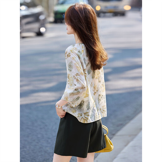 Awakening Paradise Summer Forest Style Super Fairy Design Niche Top Long Sleeve Floral Shirt Belt Shorts Two-piece Suit Women Dark Green S