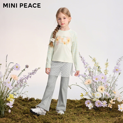 MiniPeace 5A antibacterial PEACEBIRD children's clothing girls long-sleeved T-shirt children's autumn clothing sweet baby girl bottoming shirt cloud white 120
