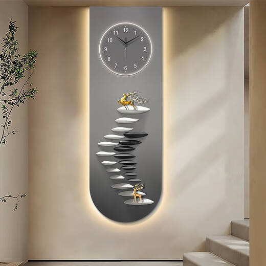 咏幻步步高升U型精雕玄关装饰画麋鹿好寓意暖光背景壁灯画 X4877 40*120UV精雕++不带灯