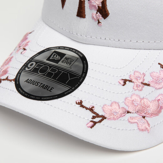 NEW ERA summer MLB NY cherry blossom embroidery trendy brand large label men's and women's hat curved brim baseball hat white S OFM