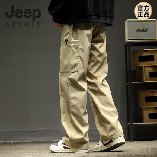 JEEP SPIRIT时尚简约百搭休闲裤子男款潮牌夏季薄款宽松透气直筒工装裤冲锋裤 2024ZGX-9856杏色2025 XL
