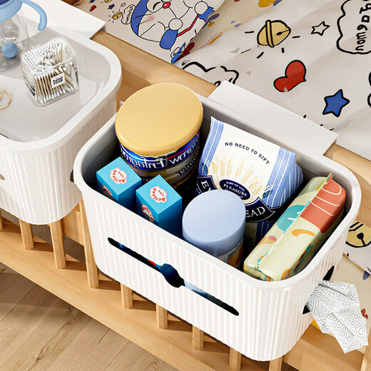 
Beautiful woman baby crib bedside storage rack hanging basket hanging bag diaper storage diaper diaper fence storage box Crescent white-free-covered model [with paper outlet]