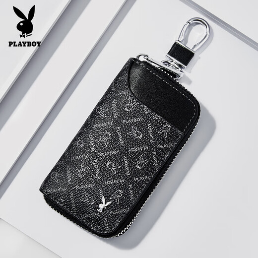 花花公子（PLAYBOY）年新款钥匙包时尚百搭功能小包运动休闲包大容量皮套 2103黑色【牛皮】