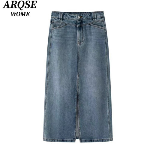 Viainos Qin Enosi Shiman tienda insignia oficial 2025 verano nueva falda vaquera versátil con abertura de cintura alta 3527 azul denim S