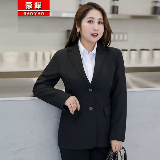 Haoyao professional suit suit jacket formal wear for women autumn and winter large size fat mm college student interview business commuting small suit black suit + pants + shirt 3XL size (weight 130-140)
