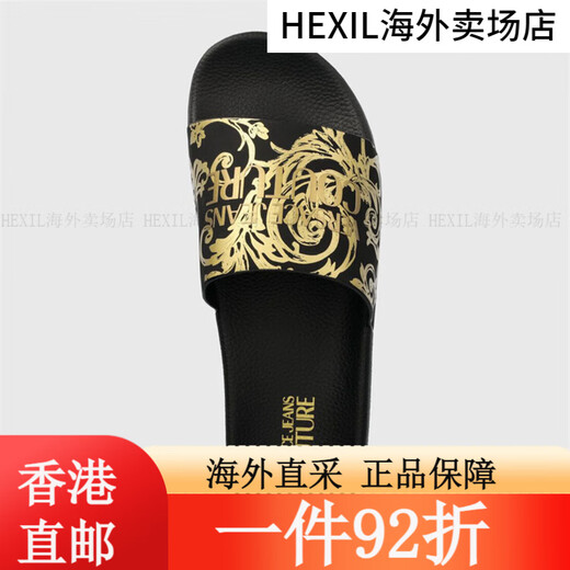 范思哲（VERSACE）VJ 男士时尚潮牌奢华金印花凉拖拖鞋 76YA3SQ4 ZS365 黑金 G89 40 黑金G89 43
