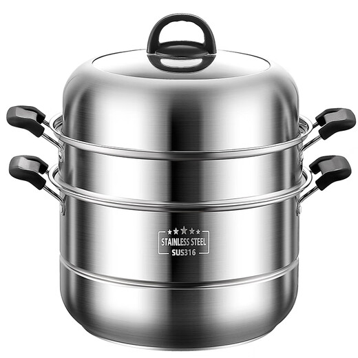 316 food grade thickened stainless steel large capacity steamer for home and commercial use 2024 new style steamed bun cage electromagnetic 316 extra thick bottom three layers 32CM e 31632cm