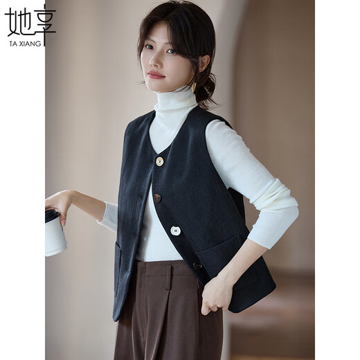 She enjoys the autumn and winter round neck small suit vest and feminine commuting sleeveless waistcoat top T53U105