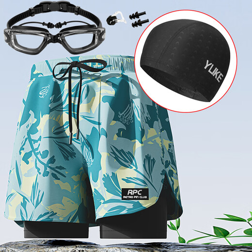 Big Tuan Xiaoyuan 16 Youth Swimming Shorts Men's Anti-Embarrassment 1215 Years Old Fat Boy 1314 Middle and High School Students Swimming Upgrade Light Blue + Swimming Cap + Swimming Goggles Earplugs Nose Clip L L70-95Jin Jin is equal to 0.5 kg
