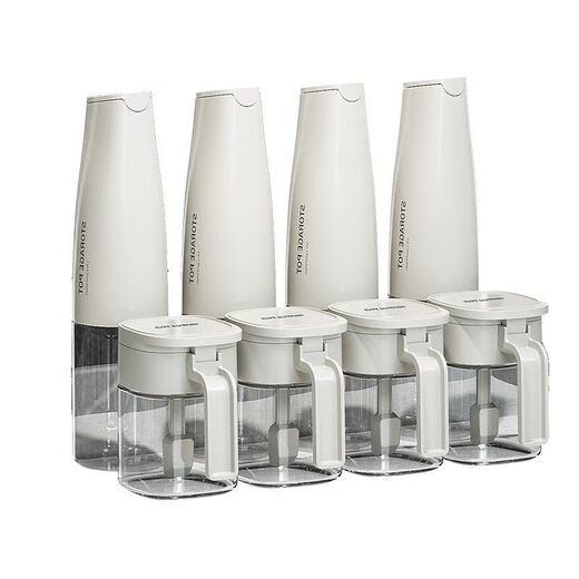 GUIG seasoning jar and oil jug combination household set kitchen salt seasoning jar storage box household seasoning jar sealed sugar jar oil jug*4+ seasoning jar*4 white 8 pieces free cleaning