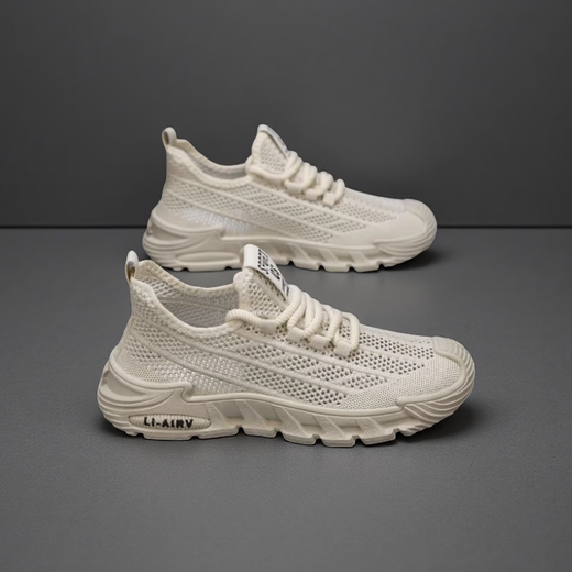 Pang Donglai DL [Recommended by Central Mother] Men's Shoes Summer 2025 New Mesh Breathable Flying Weaving Hollow Thin Mesh Shoes Men's Soft Sole Q9221 Gray [Upgraded Version] 43