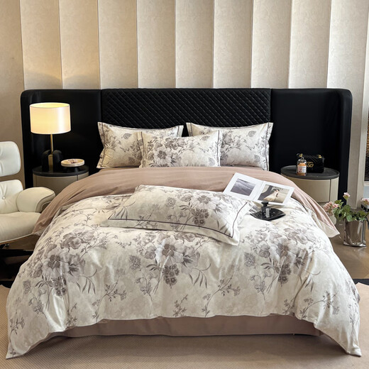 Mercury series 100% Xinjiang pure cotton four-piece set Class A 120 count cotton brushed quilt cover bed sheet bed quilt three-piece fitted sheet Hamiya 100% cotton 2.0m bed sheet four-piece quilt cover 230*250