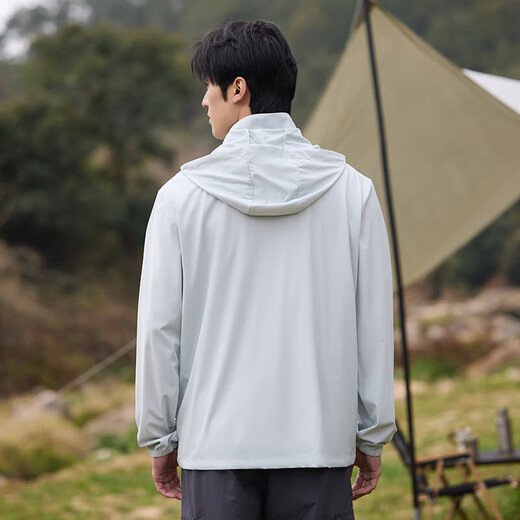 Sun protection clothing for men, thin ice silk, summer anti-UV, breathable, removable hood, outdoor skin clothing, fishing jacket, gray 5XL