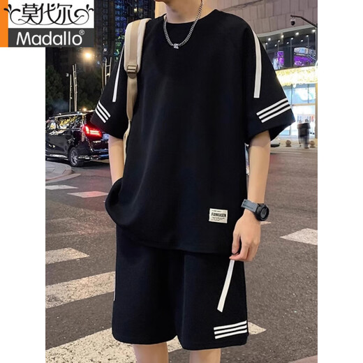 莫代尔高端睡衣男士夏季薄款宽松冰丝短袖t恤男短裤搭配两件套运动套装 FKS653白色套 L 约110-130斤可穿