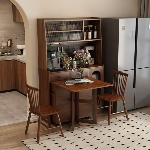 Qiuke solid wood sideboard dining table integrated wall-mounted antique style small apartment storage cabinet 2025 new living room dining table wine cabinet