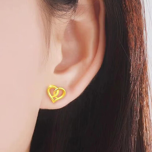 BMOI Old Phoenix 999 pure gold four-leaf clover earrings for women curved hook adzuki bean ear stick gold earrings earrings rabbit curved needle earrings a pair of old phoenix gold store style old phoenix