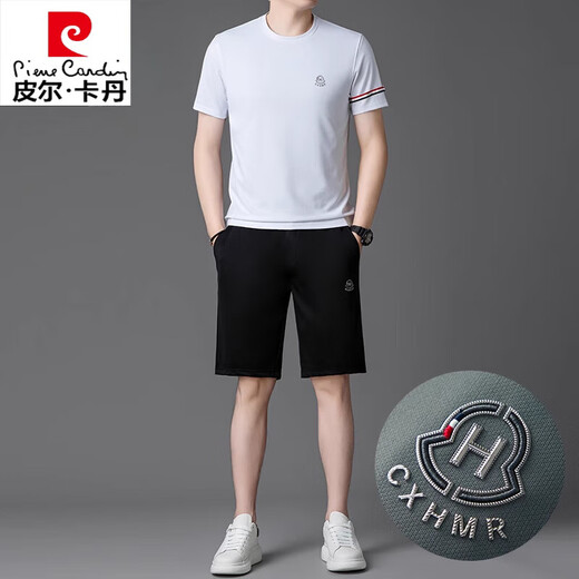 皮尔卡丹高端桑蚕丝运动套装男士2025夏季冰.丝短袖T恤男装套装休闲两件套 绿色套装【13603-1】 M 165 【适合体重100-120斤】