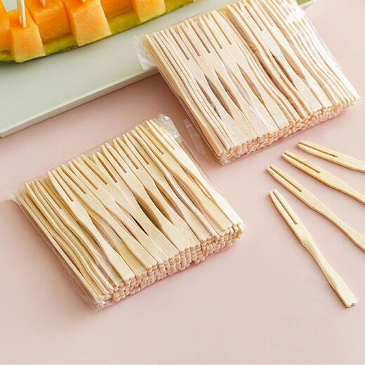 Qinkai disposable fruit fork fruit pick cake fork snack snack dessert children's household pick bamboo fruit fork bagged bamboo 200 pieces