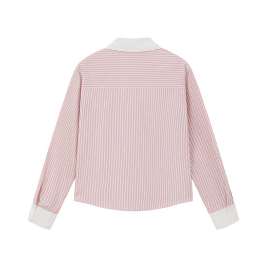 ELLE KIDS Children's Clothing Contrast Stripe Embroidered Shirt Girls Autumn New French Classic Fresh Top Pink and White Strips 150