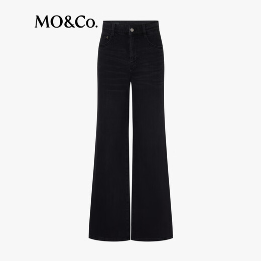 MO&Co. Jeans 2025 Autumn New Product Cotton Stretch Lycra Washed Straight Black Mid-Waist MBE3JENT12 Denim Black L /L