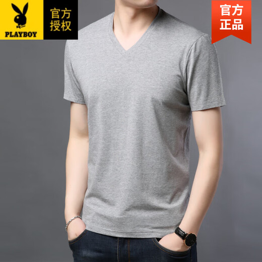 
Playboy (PLAYBOY) brand new summer men's short-sleeved T-shirt Modal solid color V-neck ice silk top thin middle-aged casual T-shirt 9901-Green M 170