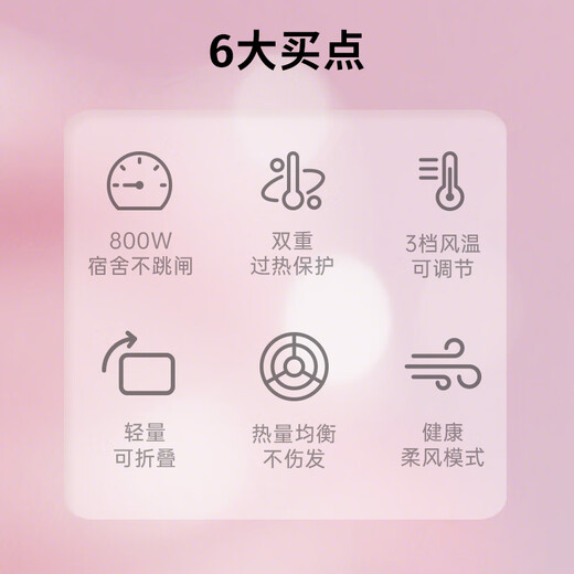 Feike Borui hair dryer, 800W hair dryer for student dormitories, portable and foldable, low power for home use, does not harm hair, PH1606 powder