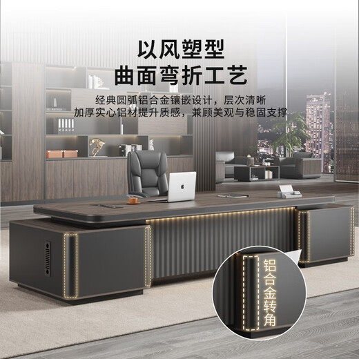 Boxen boss desk, high-end light luxury executive desk, president desk, high-end manager desk, supervisor single office desk and chair combination, 2.0m double cabinet + boss chair + 2.0m file cabinet