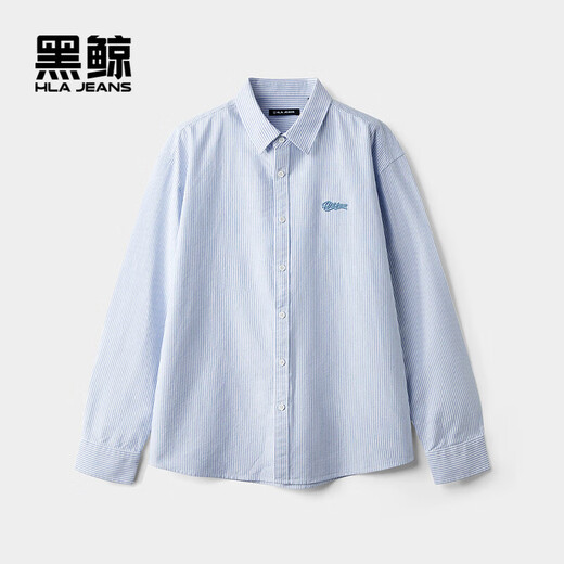 HLA海澜之家旗下黑鲸清爽条纹长袖衬衫男25年秋季宽松休闲衬衣男