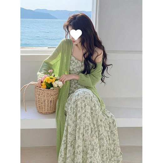 子木雅居韩系新款针织开衫碎花连衣裙两件套 套装 3882组# 2XL 【建议130-145斤】