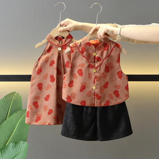 Burwilde international brand children's summer clothing set 2025 new fashionable new Chinese style brother and sister clothing baby Fulu summer boys' suit (gift box) 80 cm