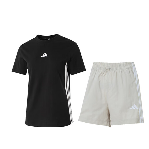 阿迪达斯 （adidas）运动套装女装 2025夏季新款潮流透气短袖T恤梭织快干短裤 两件套 两件套/时尚潮搭 XL