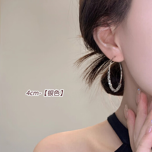 Ruihongxiang 999 sterling silver ear needles broken silver earrings women's light luxury high-end temperament style earrings 2025 new hot style earrings 999 sterling silver ear needles - silver 4CM half broken silver earrings
