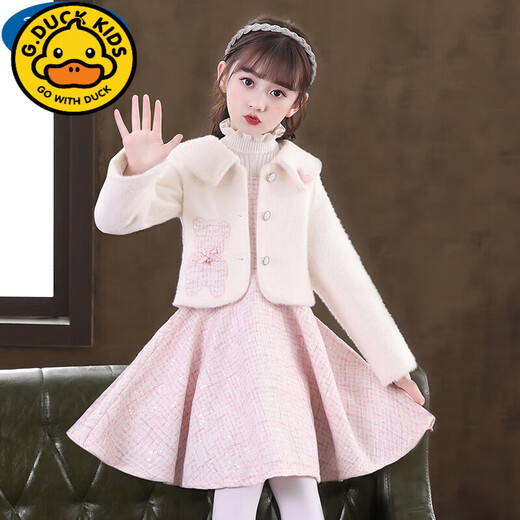 G.duck girls skirt autumn and winter 2023 new children's winter wear princess skirt fashionable suit autumn girl autumn dress 21001 pink skirt + jacket velvet thickened 120 cm